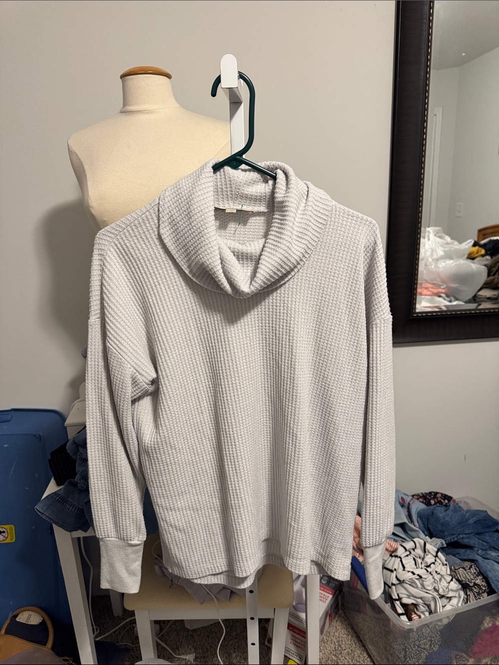 LOFT Light Gray Waffle Cowl Neck Sweater